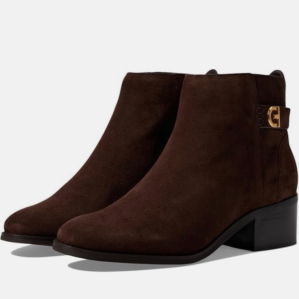 Preloved Cole Haan Women's Holis Buckle Ankle Boot Dark Chocolate Suede